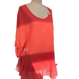 Coral ruffle top with button